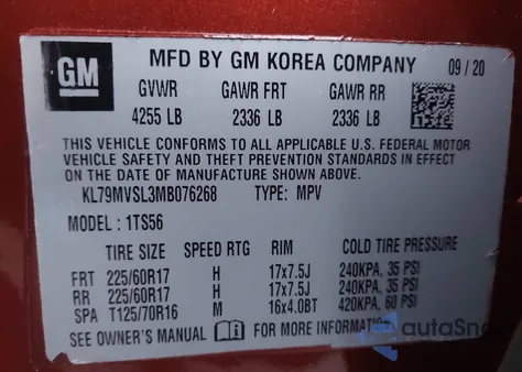 2021 Chevrolet Trailblazer Fwd Activ z USA, uszkodzony, nr VIN KL79MVSL3MB076268